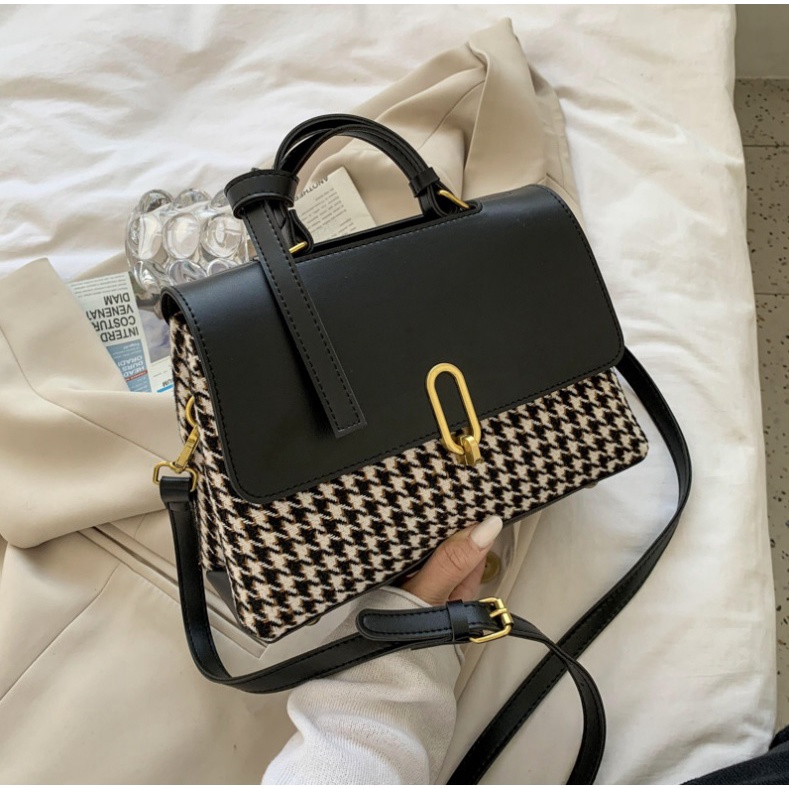 JK 962 1KG MUAT 2PCS TAS SELEMPANG WANITA FASHION IMPORT MOTIF HOUNDSTOOTH VINTAGE STYLE E6068