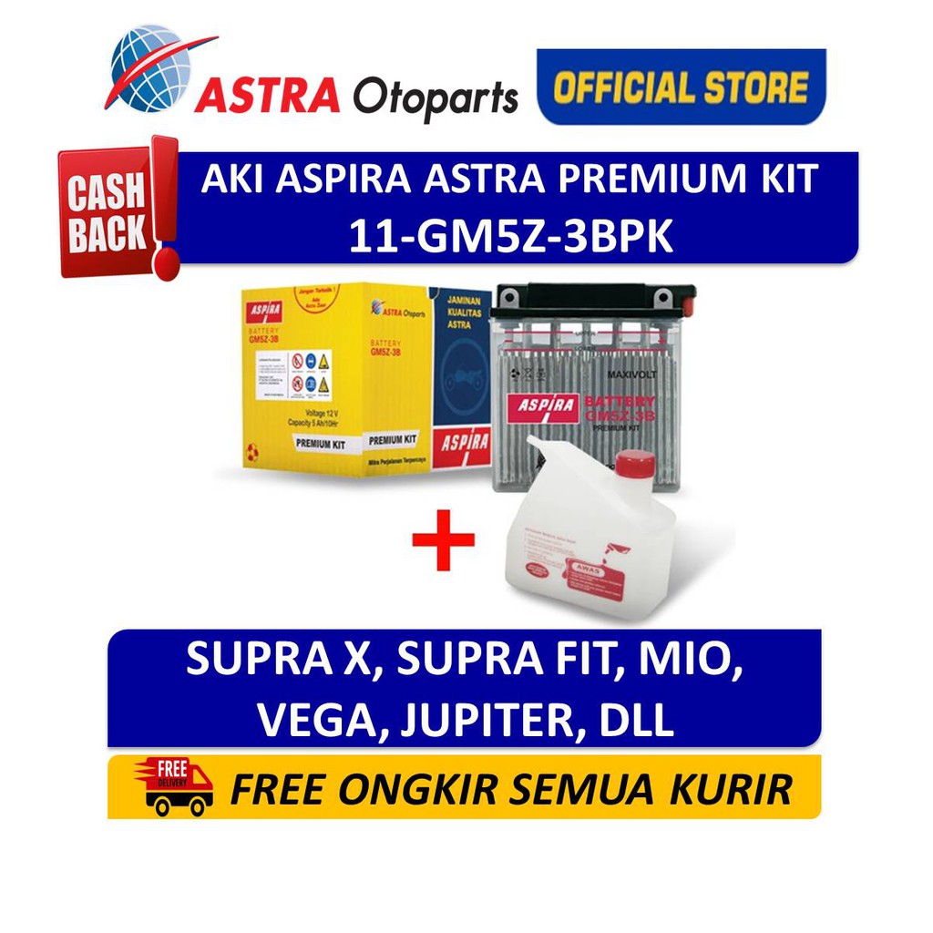 Jual Aki motor ASPIRA GM5Z3B KIT (5 Ah) Jupiter, Vega, Mio, Shogun