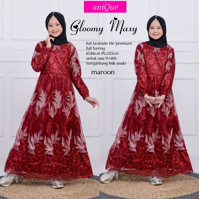 DRESS KIDS BAHAN BROKAT TILE PREMIUM FULL FURING | LD 86 CM, PB 120 CM | LIMITED