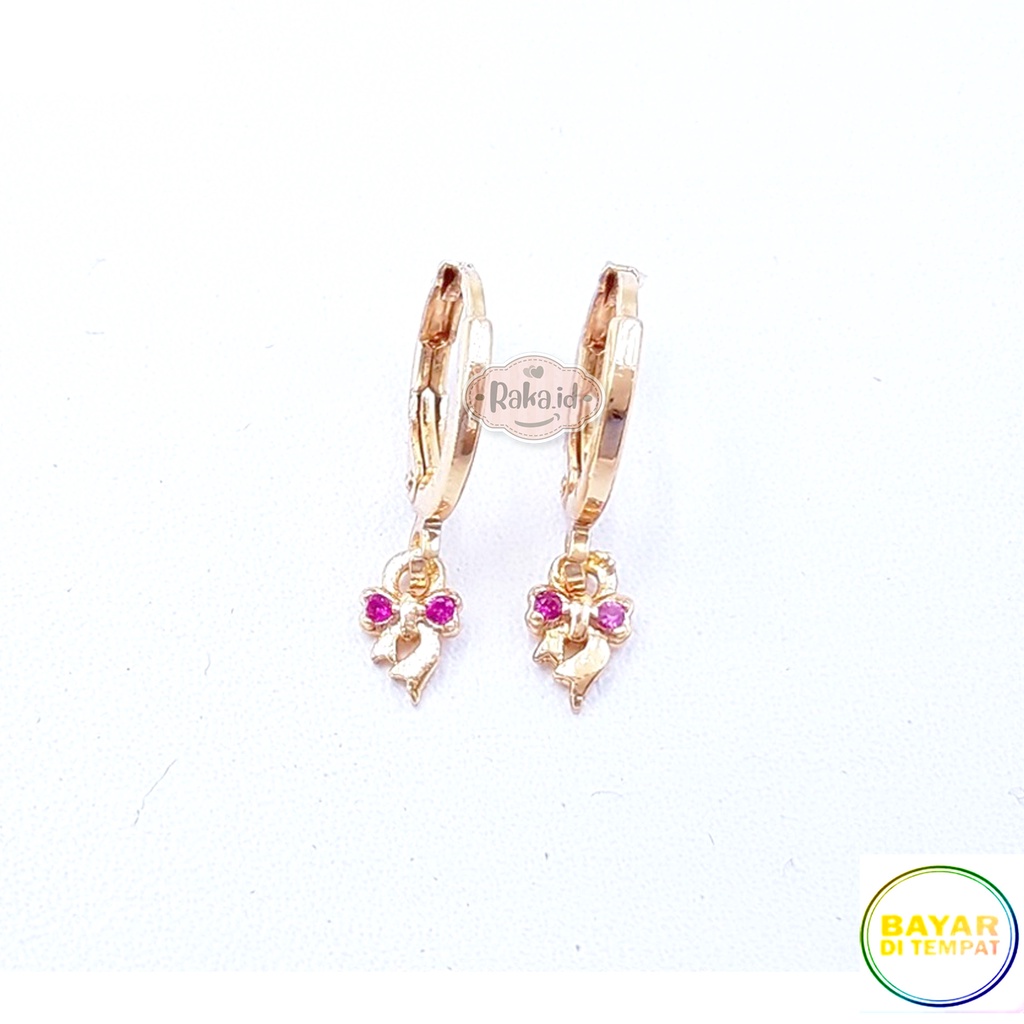 Anting Clip / Klip Motif Mata Warna Merah Pita Mas Gold Perhiasan Aksesoris Wanita 967