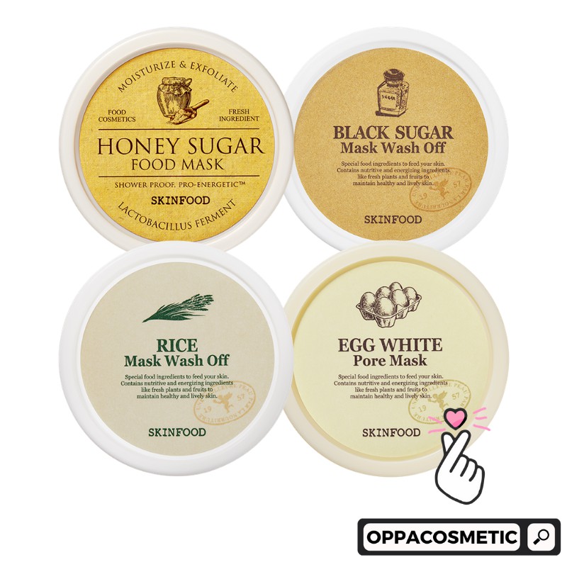 Skinfood Egg White Pore Mask/Black Sugar Mask Wash Off/Rice Mask Wash Off/Honey Sugar Food Mask 125g