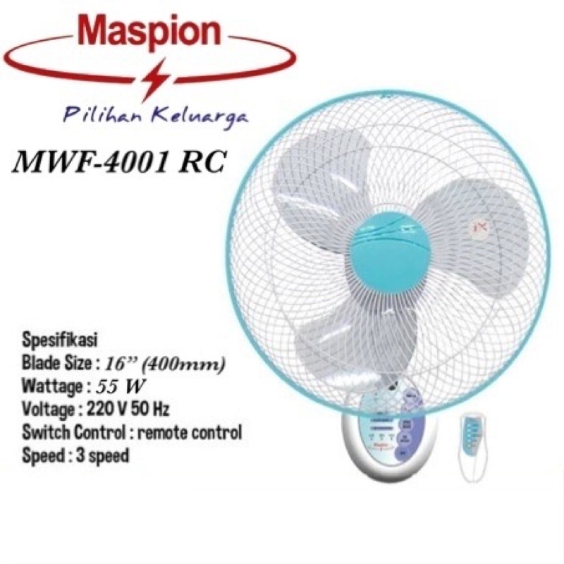 Kipas Angin Dinding Maspion Mwf-4001 RC + Remote