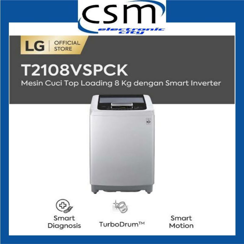 MESIN CUCI 1 TABUNG LG T 2108 VSPCK 2108VSPCK TOP LOADING 8 KG