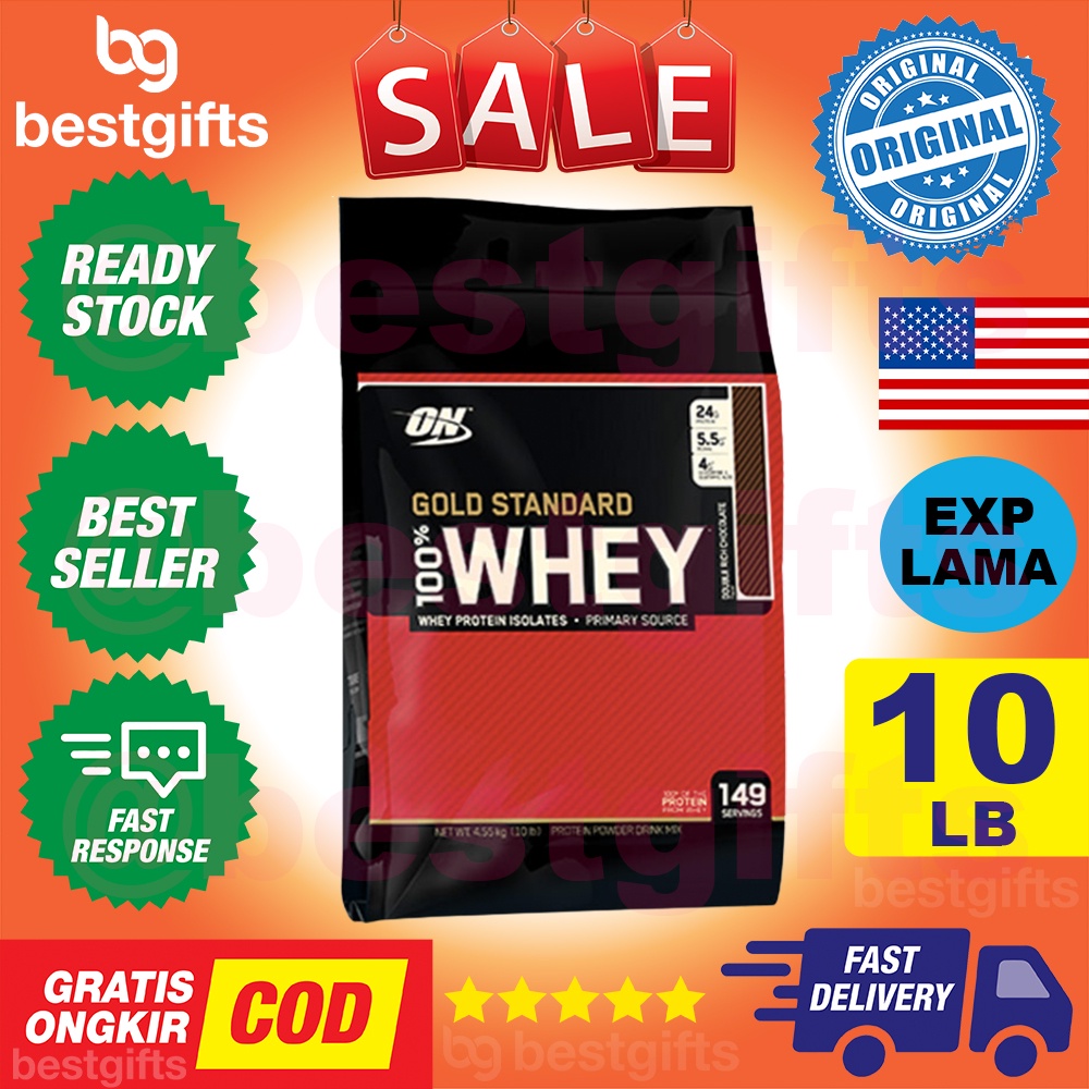 OPTIMUM NUTRITION ON GOLD STANDARD 100% WHEY PROTEIN ISOLATES CHOCOLATE VANILLA STRAWBERRY COKLAT MASSA OTOT KUAT 10 LB