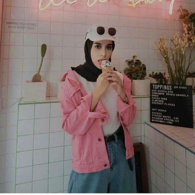 Jaket Jeans Boy Friend / Jaket Jeans Oversize Wanita BEST SELLER-Pink