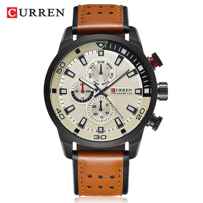 CURREN 8250 Jam Tangan Pria Analog Tali Kulit Chronograph Tidak Aktif WATCHKITE WKOS