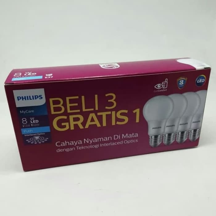 LAMPU PHILIPS LED MY CARE 8 WATT PAKETAN BELI 3 GRATIS 1 Philips Led Bulb My Care 8 wat pack isi 4