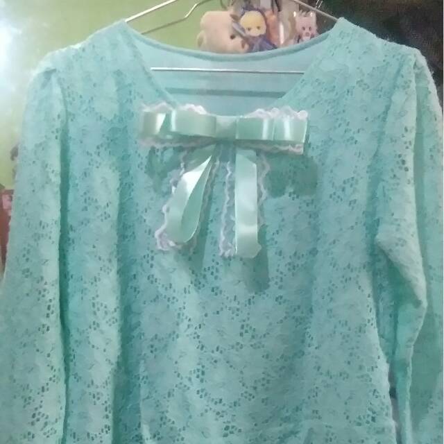 Atasan brukat kebaya modern remaja hijau mint