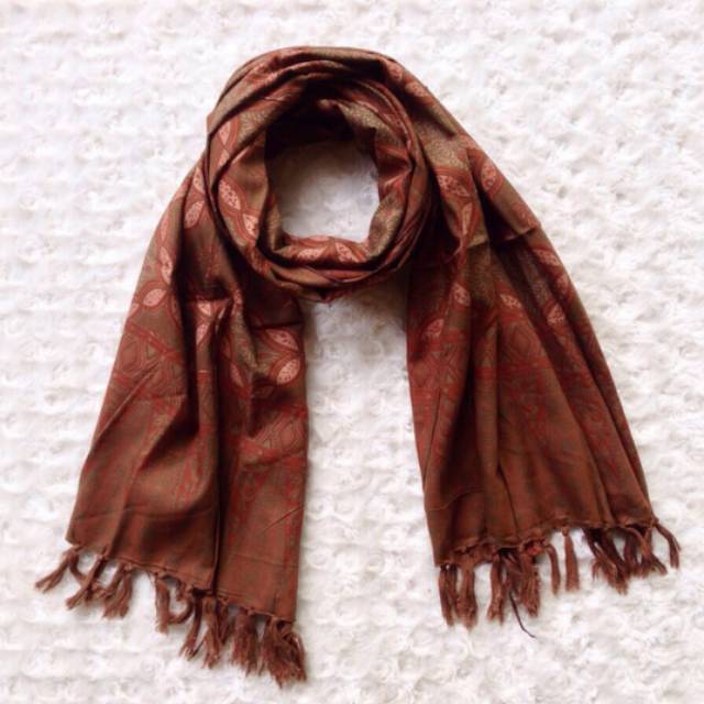 Omah Etnik Scarf Batik Syal Batik Shawl Batik Kawung - Hijau Kecoklatan Agak Pink