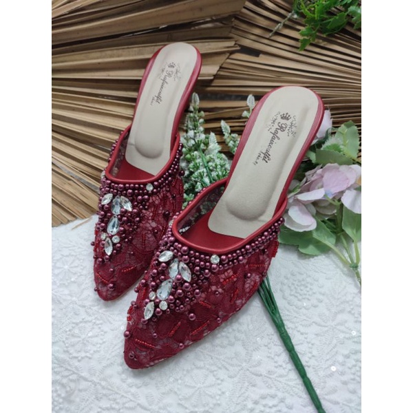 sepatu rafaizoutfit model Angela merah marron 5cm lanciip