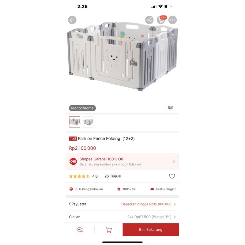 parklon fence/ playard / pagar bayi monochrome preloved like new