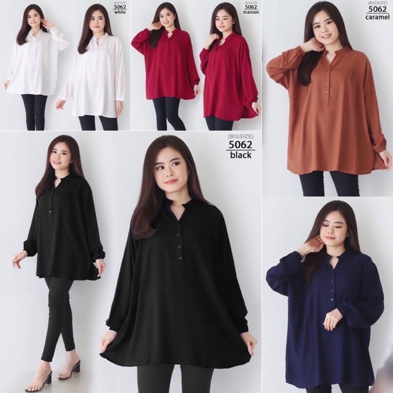 BAJU KEMEJA WANITA JUMBO BIG SIZE 5062 KERJA KANTOR KATUN V NECK HAMIL