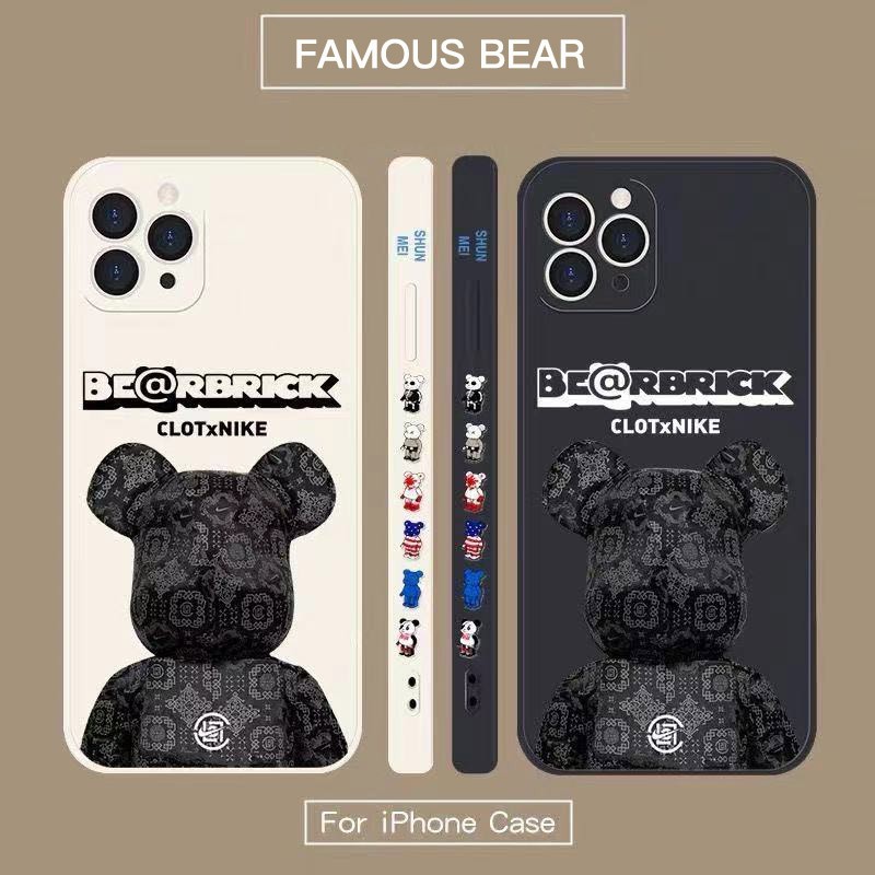 Simple black bear pattern phone case for iPhone 12 11 11promax 7 8Plus SE X XS XR 12promax Cute texture soft silicone rubber cover