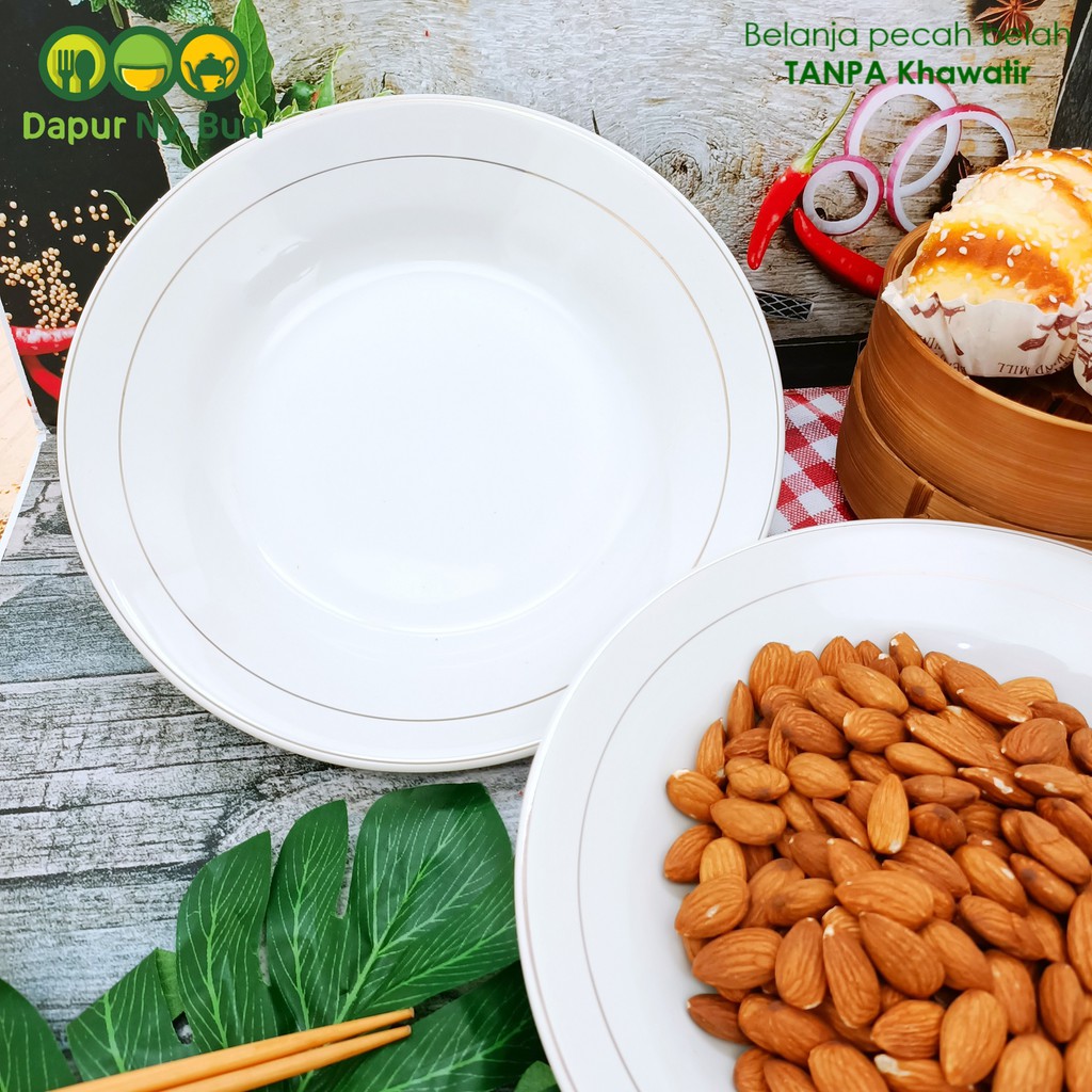 Piring Putih List Emas Ukuran 22,5cm - Piring Makan 9 inch-3