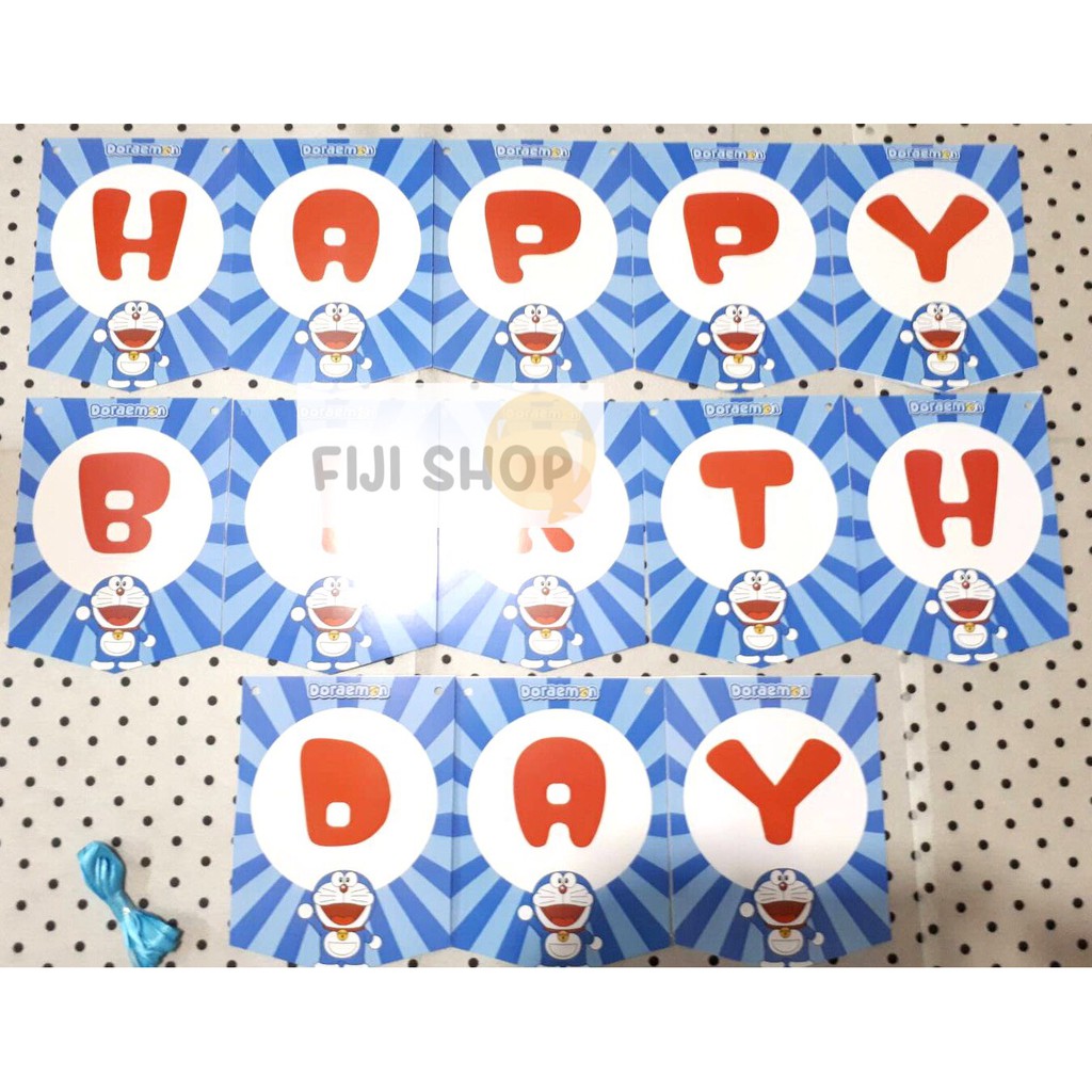 Banner Flag/Bunting Flag Ultah Karakter Doraemon