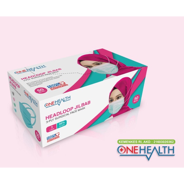 MASKER MEDIS 3PLY HEADLOOP / JILBAB ONEHEALTH (HARGA PER BOX ISI 50 PCS)