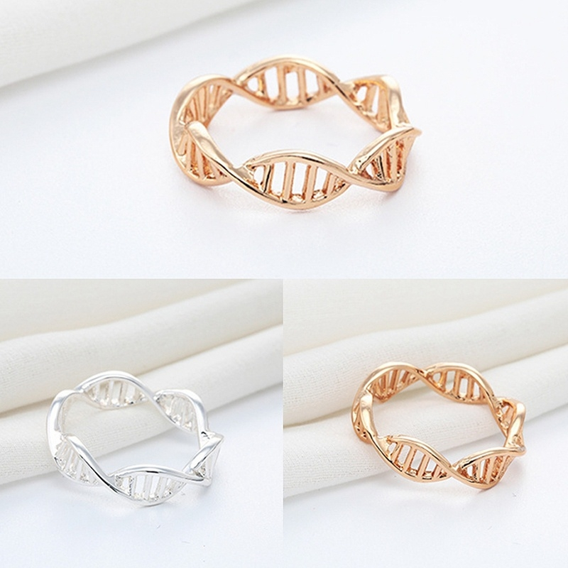 Cincin Fashion Wanita Ilmu Kimia Molekul DNA (Warna: Emas Perak)