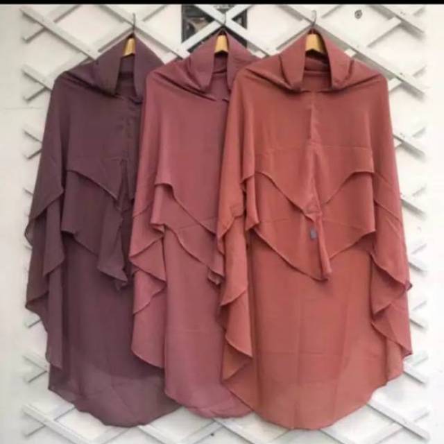 KHIMAR 2 LAYER JILBAB CERUTY SIFON kirana HIJAB SYARI DUA RENDA REMPEL JUMBO MURAH BAGUS GROSIR