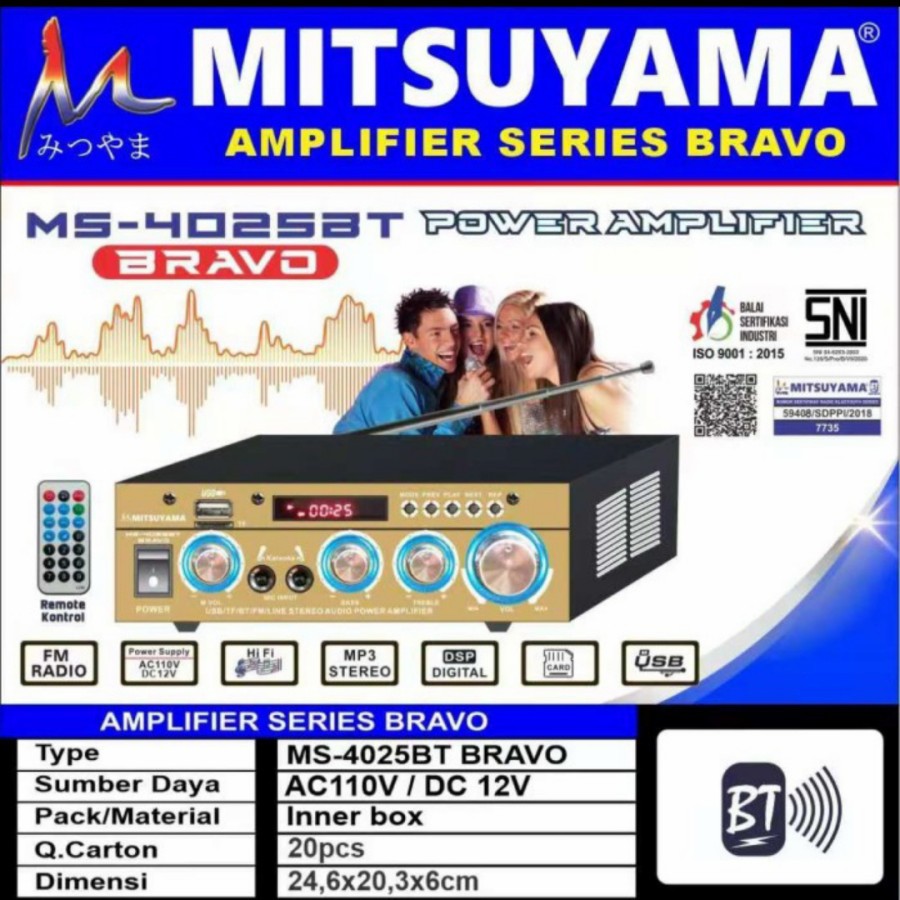 POWER AMPLIFIER BLUETOOTH MITSUYAMA MS-4025BT BRAVO//AMPLIFIER KARAOKE