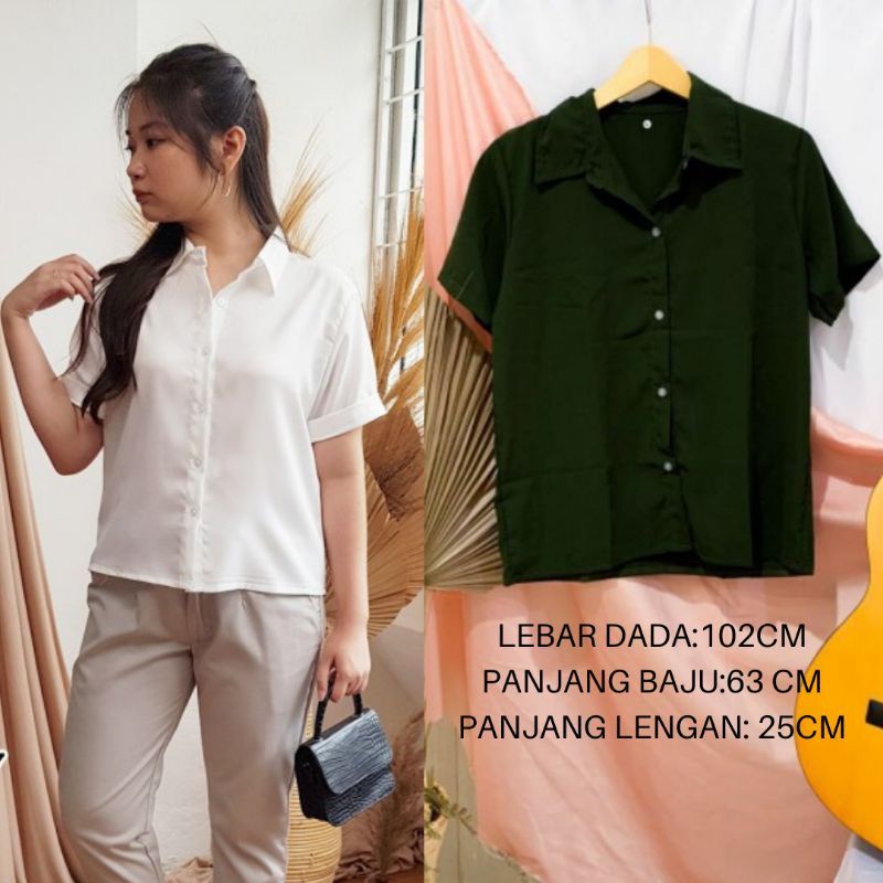 Baju Kemeja Wanita Atasan Lengan Pendek Casual Hitam Putih Kemeja Polos Sakhila Twiil