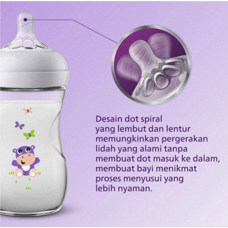 Philips Avent Natural Bottle Hippo 260ml Single Pack - Botol Susu Bayi