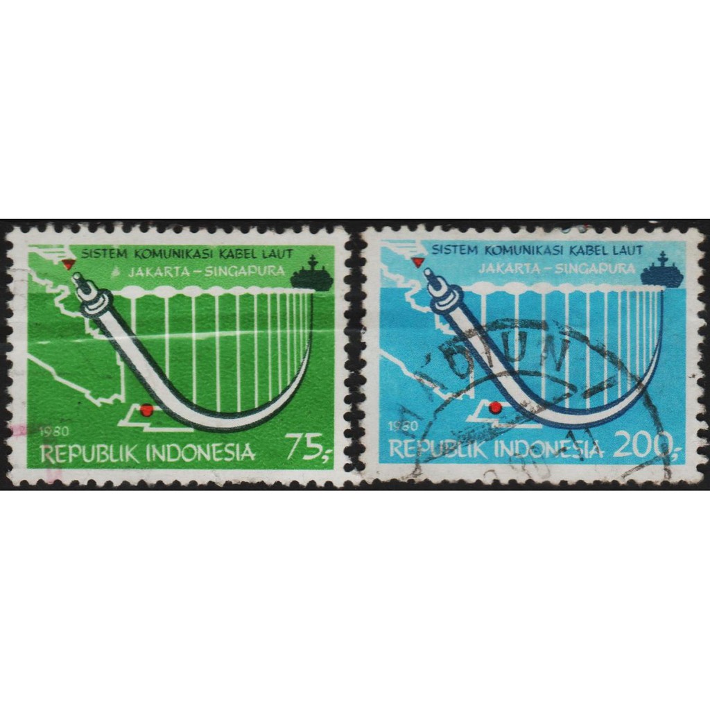 

Perangko Filateli A2-30 Indonesia VFU 2v 08.08.1980 Singapore - Indonesia Submarine Cable
