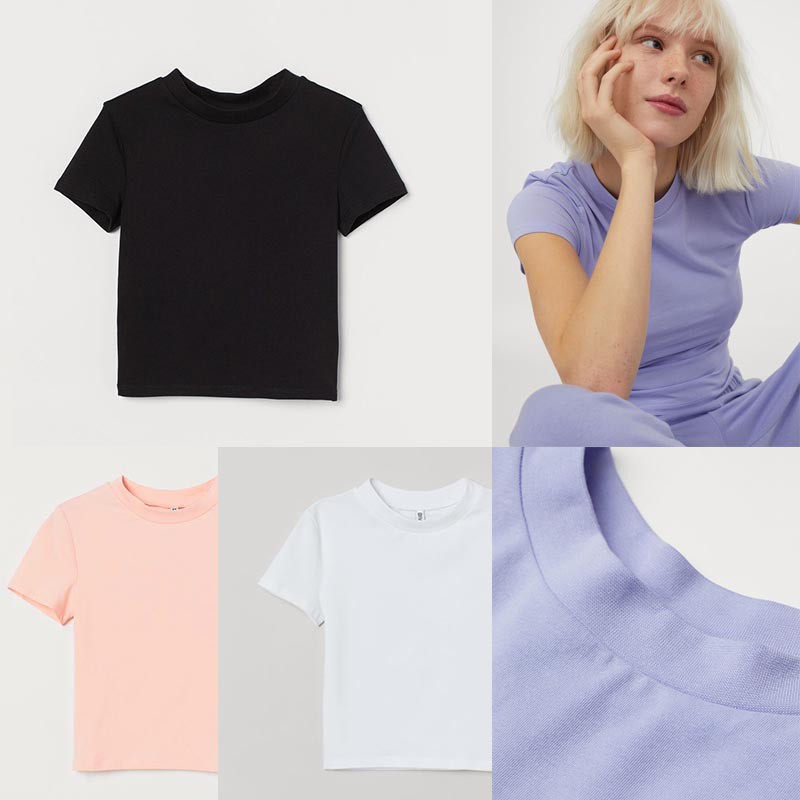 H&M kaos wanita crop tshirt basic