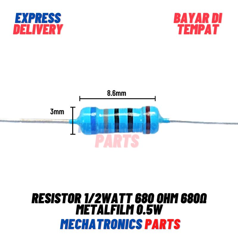 5 Buah Resistor 1/2Watt 680 Ohm 680Ω Metalfilm 0.5W