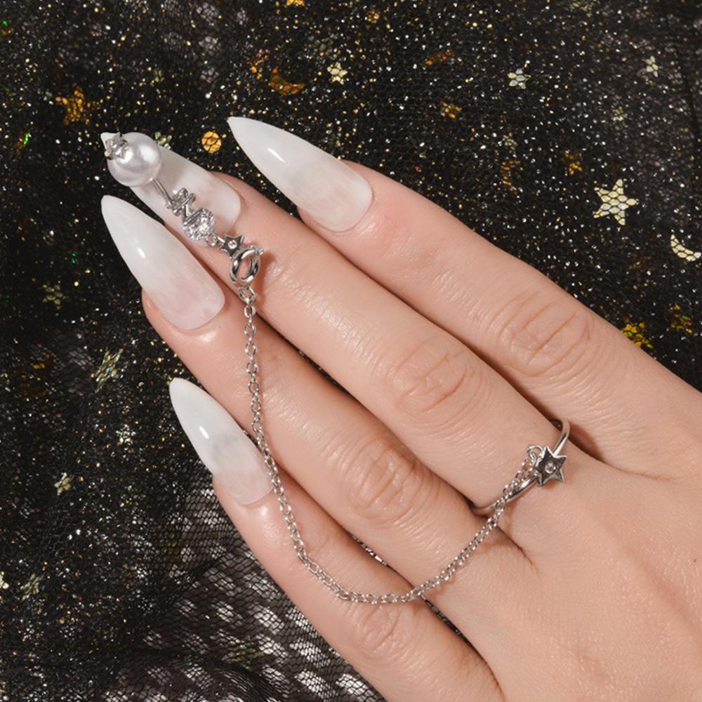 AUGUSTINA Agustinina Perhiasan Cincin Kuku Mutiara Flash Liontin Rumbai Mahkota Manicure Tools Zircon Nail Art Dekorasi