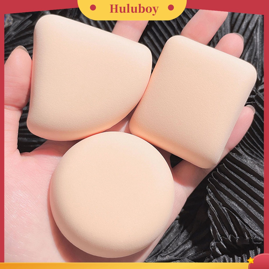 Huluboy Huluboy♡ 3 Pcs Spons Puff Makeup Portable Bahan Lembut Breathable Untuk Foundation Cair