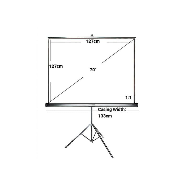 LAYAR PROYEKTOR KAKI 70 INCI, SCREEN PROJECTOR TRIPOD 70&quot; x 70&quot;  INFORCE + KAKI BERDIRI (BARU)