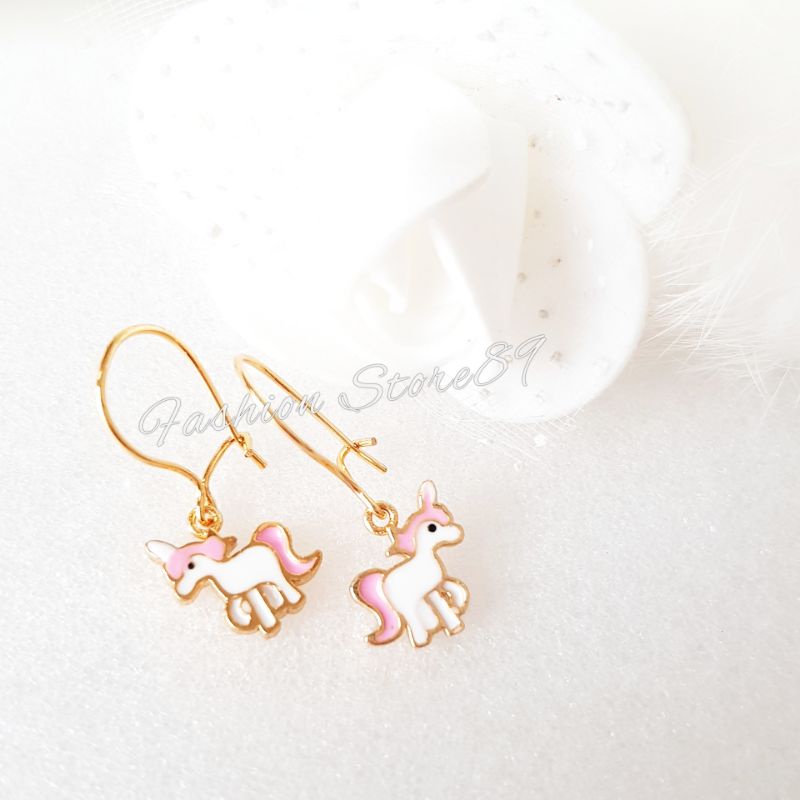 Anting Anak Unicorn Pink perhiasan lapis emas 18k yaxiya impor unicorn anting impor anting anak anting kuda poni pink