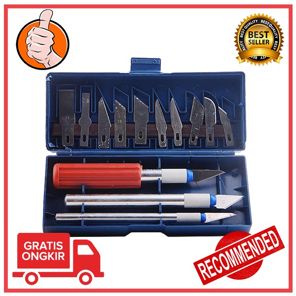 PROMO MURAH Set Pisau Ukir Seni 13 in 1 Crafting Art Knife with 3 Handle / alat ukir kayu / pisau uk