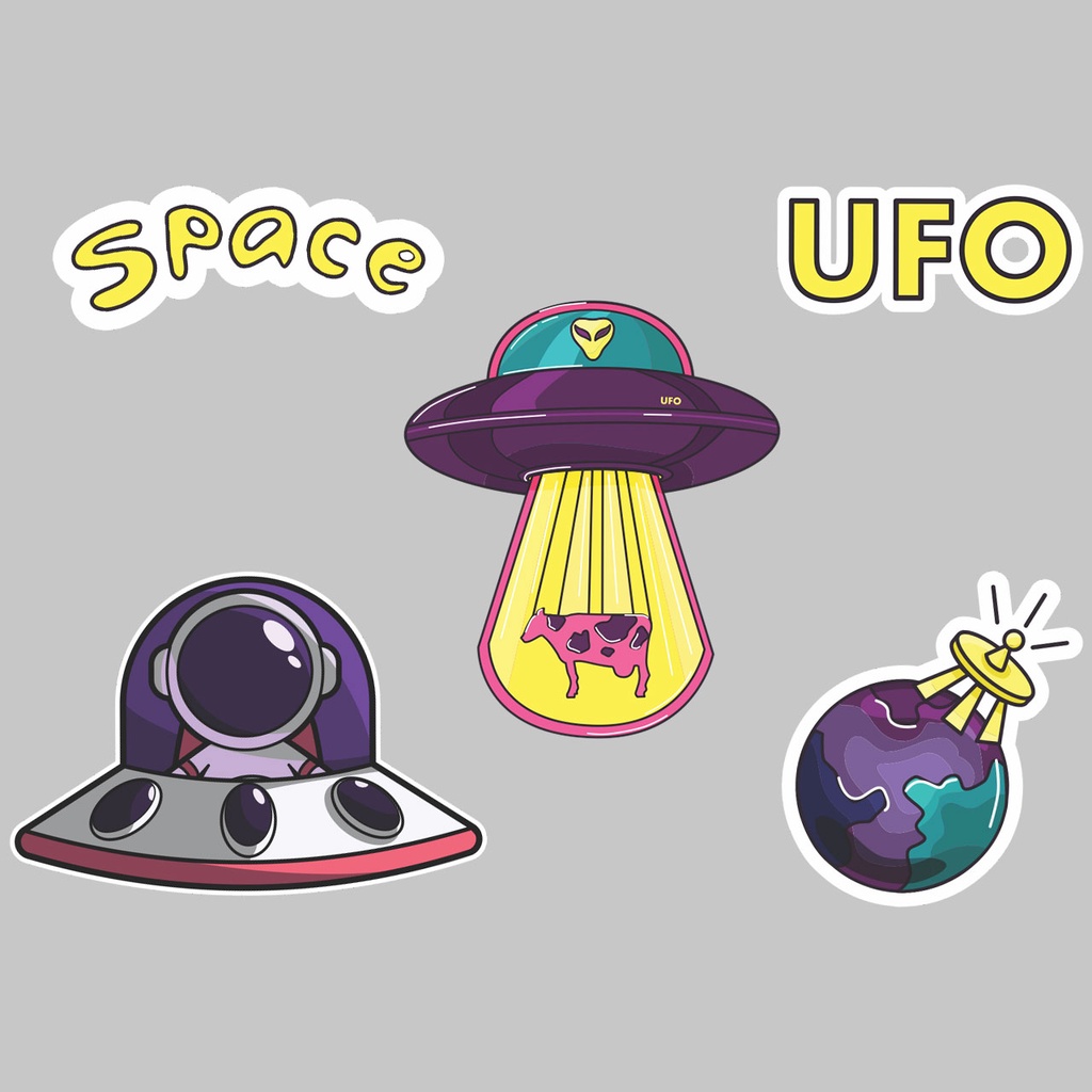 15pcs STIKER - SPACE UFO - STIKER AESTHETIC LAPTOP, AKSESORIS HP, ANTI AIR, MOTIF,HELM.