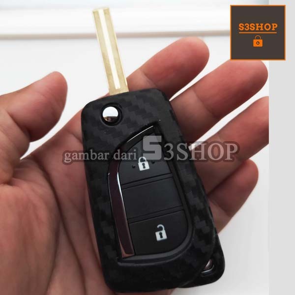 Sarung Kunci Silicon Rubber Case Key Fiber Carbon Toyota Innova Reborn Fortuner Avanza