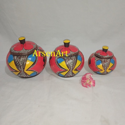 Pajangan Toples Kayu Antik Keller Kayu Antik 1 Set Isi 3 Pcs Bisa Pilih Motif