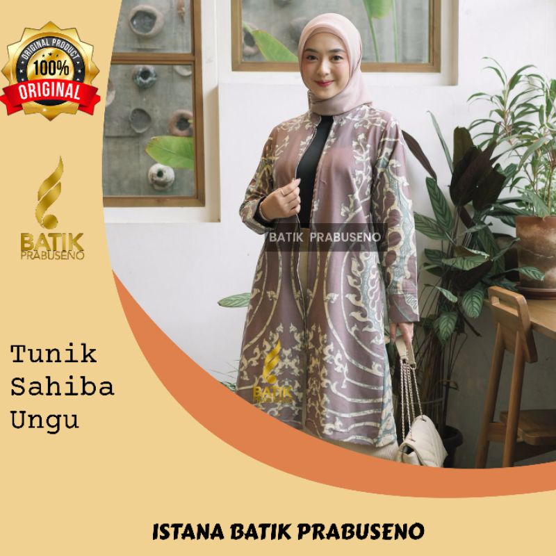 Tunik Sahiba Ungu Batik Prabuseno Batik Wanita Original Baju Atasan Kerja Wanita Kantor Busui