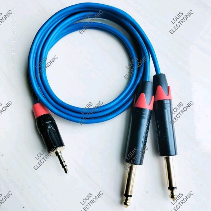 Kabel Audio Jack HP / Laptop ke Mixer Aux 3.5mm Stereo To 2 Akai 6.5mm Mono Kualitas Bagus