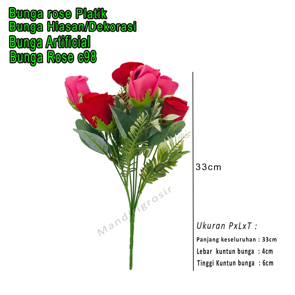 Bunga rose Platik * Bunga Dekorasi * bunga Hias * bunga Artificial * bunga rose c98