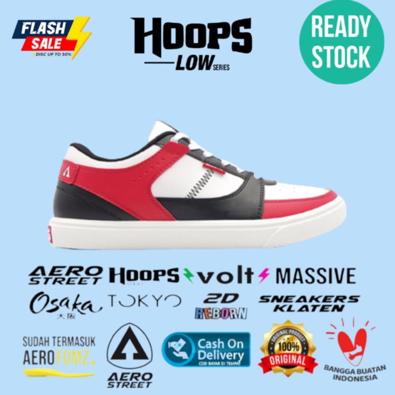 Aerostreet Hoops Low Merah Hitam - Sepatu Sneakers Casual Pria Wanita Aero