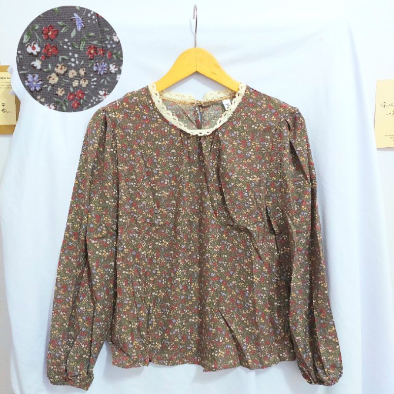 【BISA COD】Chiffon Lace Floral Blouse wanita Lengan Panjang summer atasan blus import cewek-Motif 50