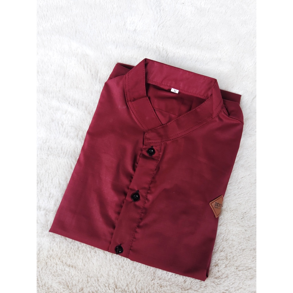 Alkhalis Baju koko kurta Lengan pendek Polos Putih Navi Hitam
