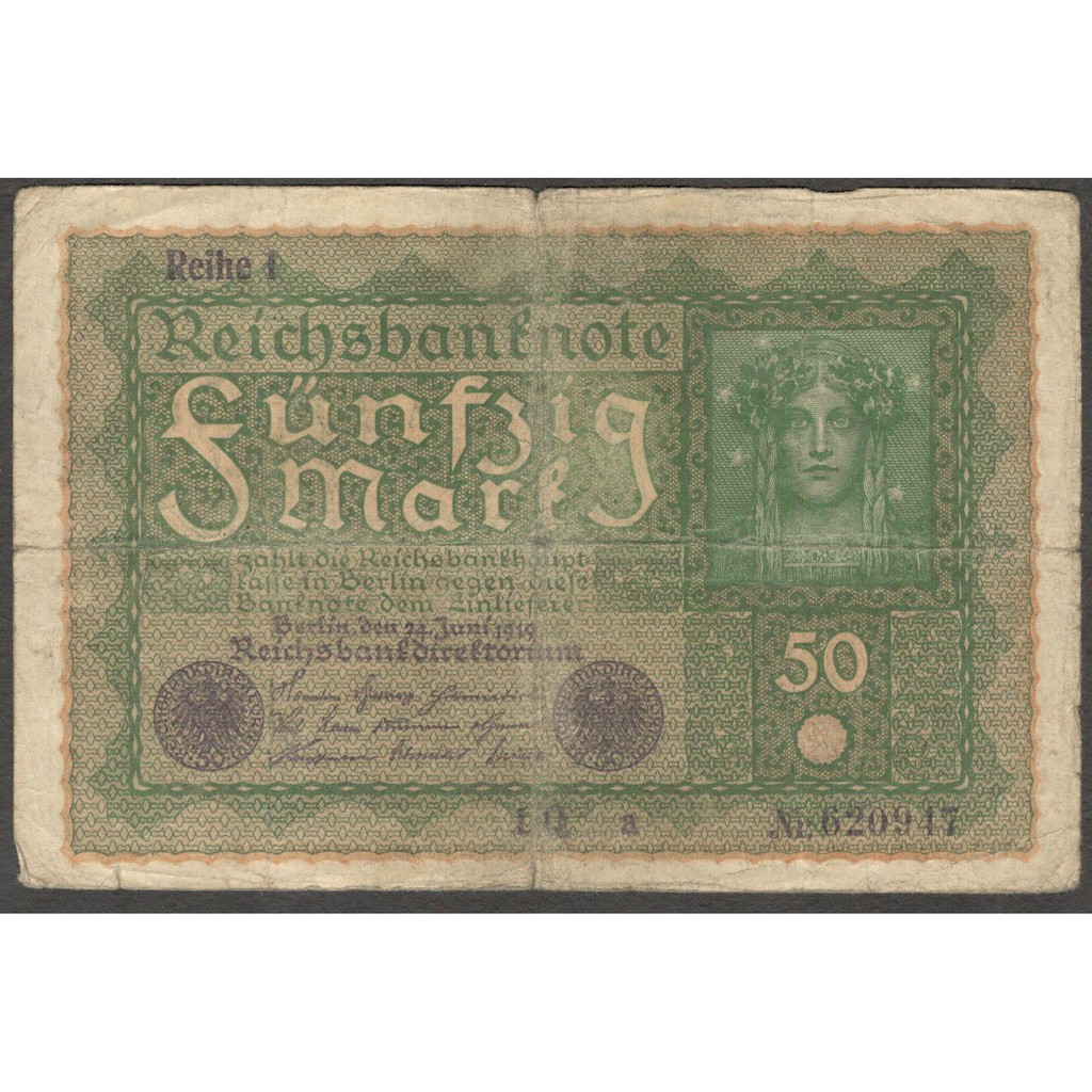 Uang Kertas Kuno Jerman Germany 50 Mark 1919 Fine Ukuran Uang Jumbo