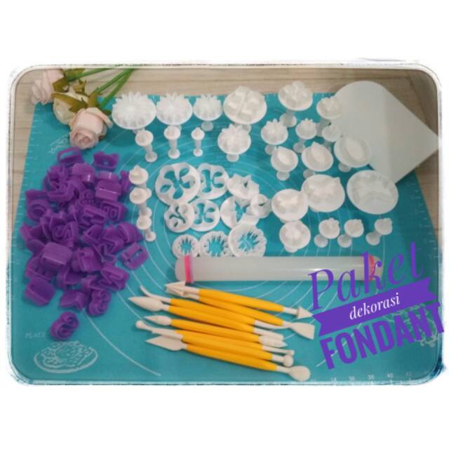 Paket dekorasi fondant silmat besar 50*40 plunger Rolling pin modeling alas adonan spuit 4B nastar