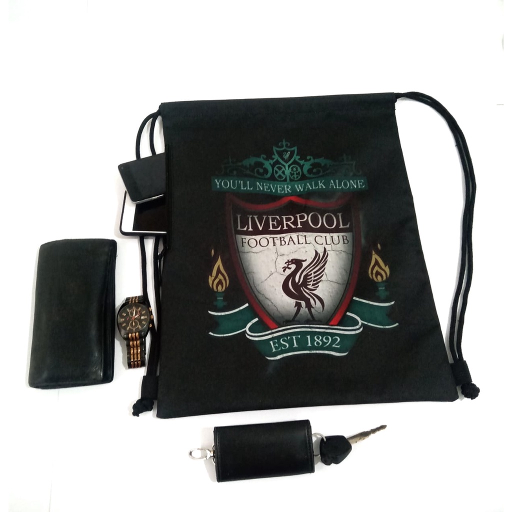 Tas Gymsack Tas Olahraga Tas Serut Tas Serut Ortuseight - Gymsack - String Bag - Tas Punggung - Tas Olahraga - Futsal Sepakbola Club Liverrpool hitam