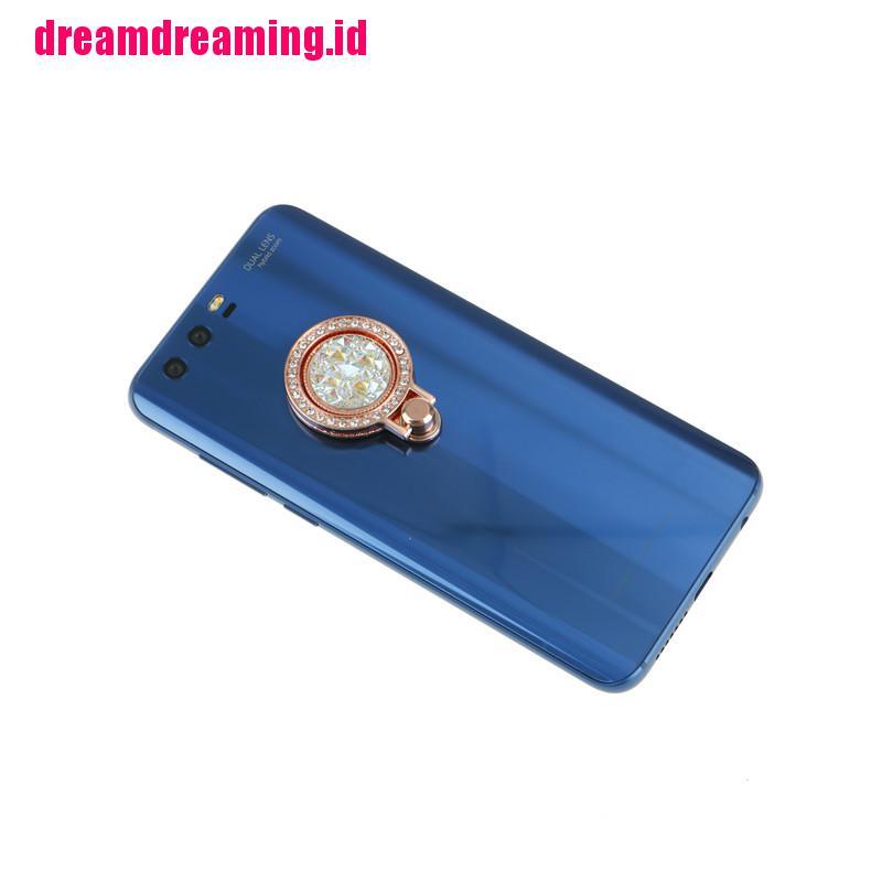 1pc Ring Holder Metal Rotasi 360 Derajat Hias Kristal Bling Untuk Handphone