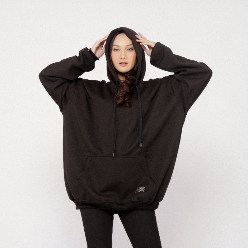 JENAY - Hoodie polos jumbo big size unisex,pria wanita,size XXL XXXL XXXXL XXXXXL Hitam