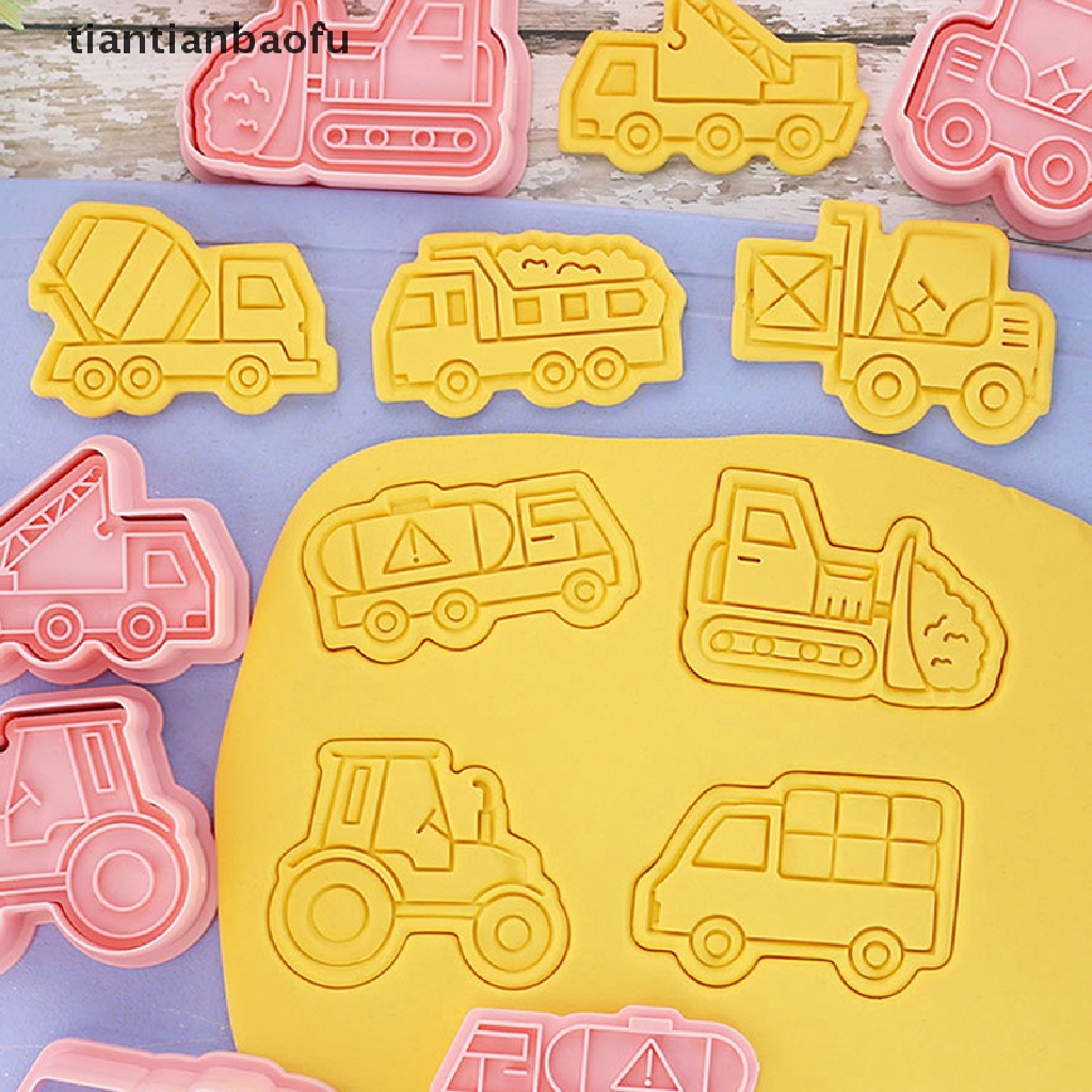 8pcs / set Cetakan Pemotong Kue / Biskuit / Fondant DIY Bentuk Kartun Mobil 3D