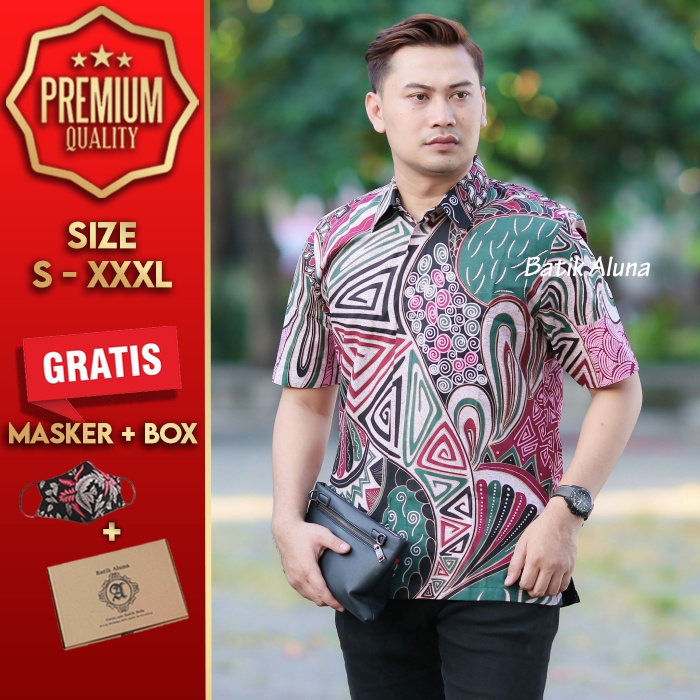 BAJU KEMEJA BATIK PRIA LENGAN PENDEK BATIK ALUNA PREMIUM ATASAN TRADISIONAL COWOK COWO LAKI MEWAH MA