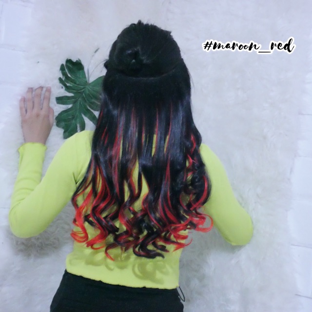 nadiSSE HAIR CLIP CURLY OMBRE MERAH HAIRCLIP BIGLAYER CURLY PANJANG HAIRCLIP CATOK JEPIT RAMBUT COD